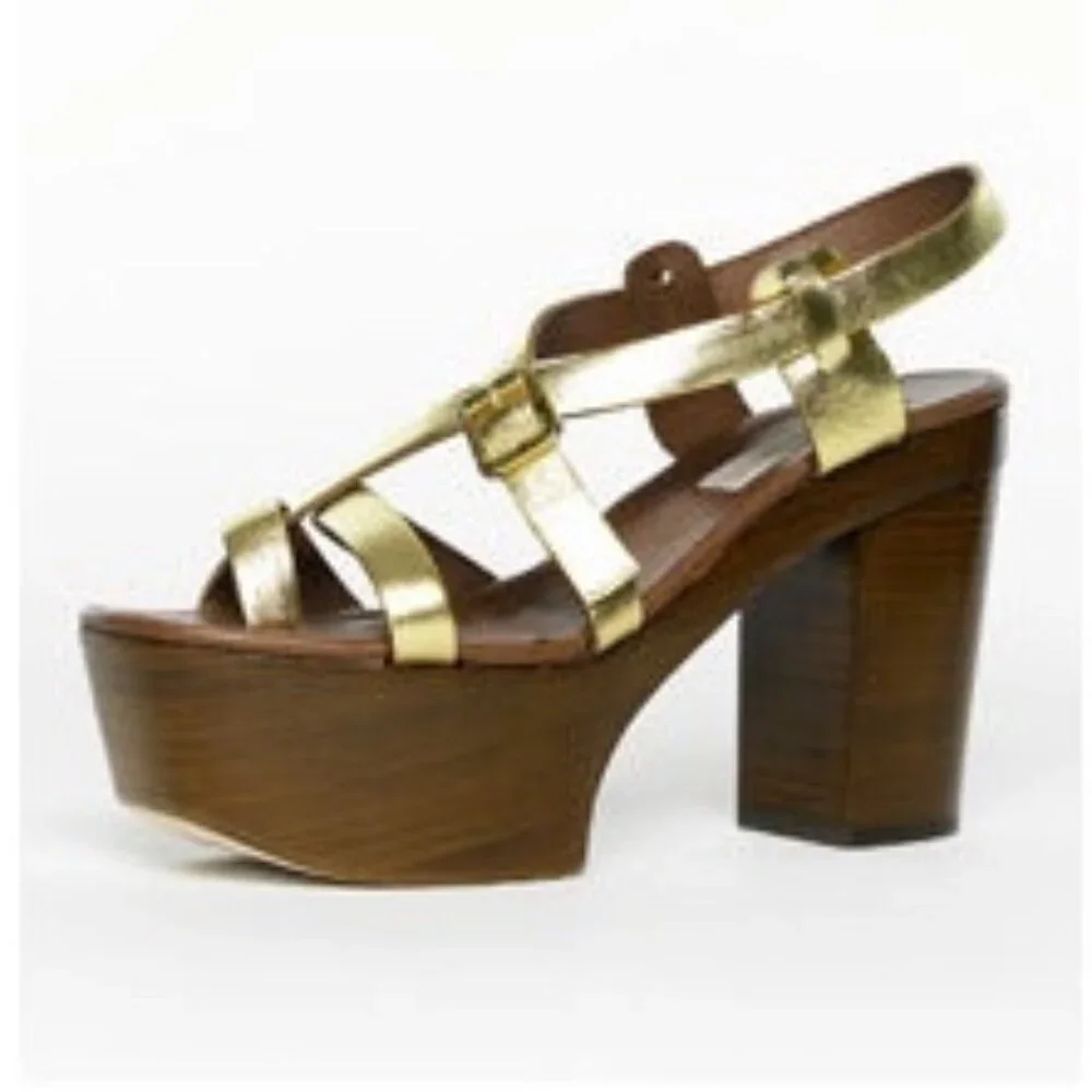 NWOB Michael Kors Collection Camelot Gold Platform Strappy Sandals
